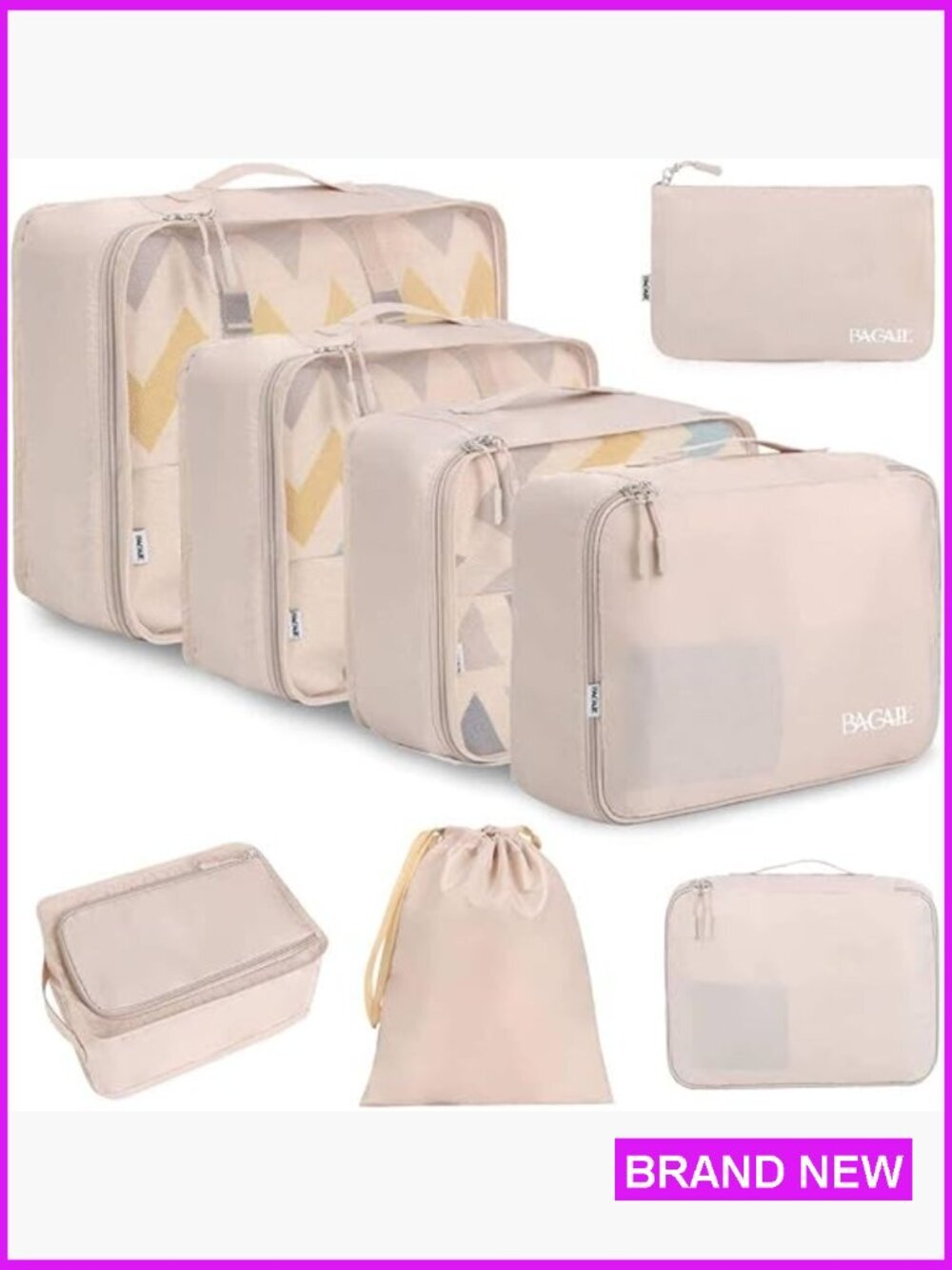 8 Set Packing Cubes Travel Organizers Luggage Storage Bags Lightweight Durable